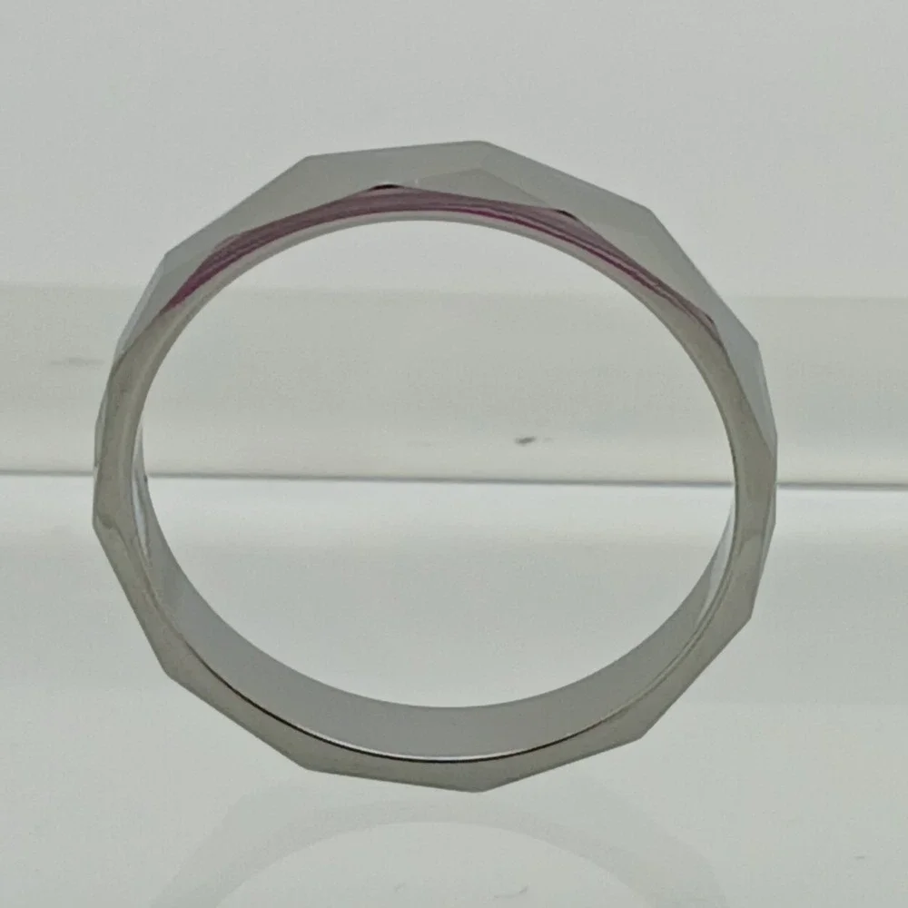 Vintage 90s Y2K Tungsten Faceted Geometric Band Ring Size 10.25 Silver 4mm New